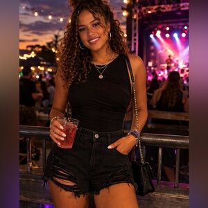 Fashion Nova Curvy Women’s Black Distressed High Rise Denim Shorts | Size XL